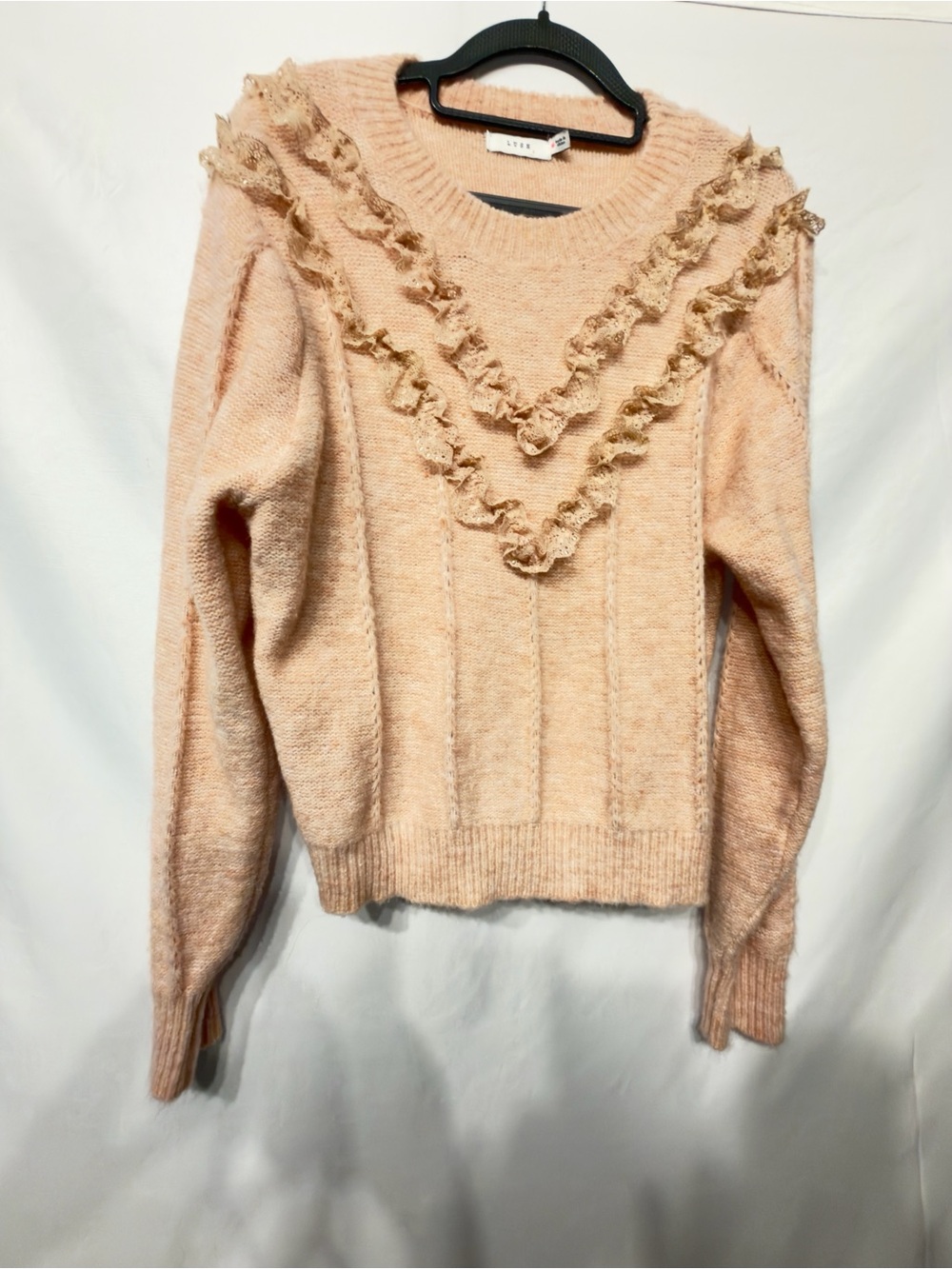 Lush Long Sleeve Lace Ruffle Sweater Size Large - Picture 5 of 12